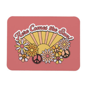 Retro Groovy   Here Comes the Sun Vintage Graphic Magnet