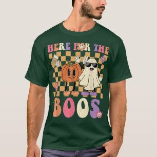 Retro Groovy Here For The Boos Funny Punpkin Ghost T-Shirt