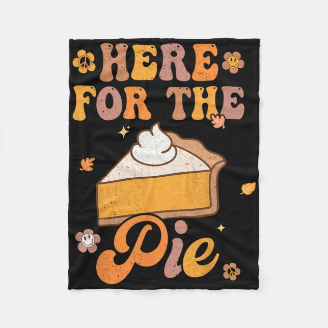 Retro Groovy Here For The Pie Thanksgiving Pumpkin Fleece Blanket (Front)