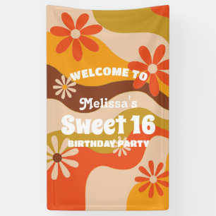 Retro Groovy Hippie Flower Sweet 16 Birthday Banner