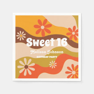 Retro Groovy Hippie Flower Sweet 16 Napkin