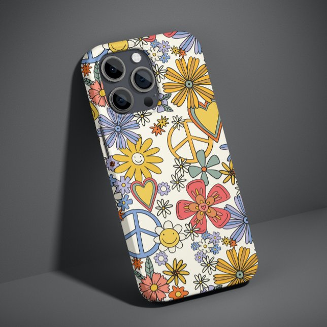Retro Groovy Hippie Flowers Hearts Case-Mate iPhone Case (Creator Uploaded)