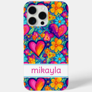 Retro Groovy Hippie Flowers Hearts Personalised iPhone 15 Pro Max Case