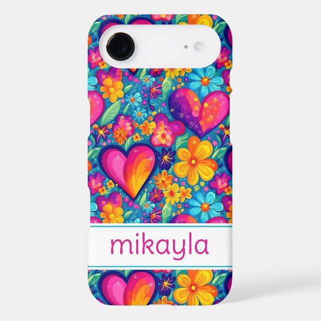 Retro Groovy Hippie Flowers Hearts Personalized (Back)