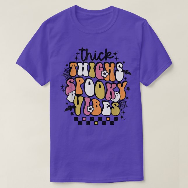 Retro Groovy Hippie Halloween Thick Thighs Spooky  T-Shirt (Design Front)