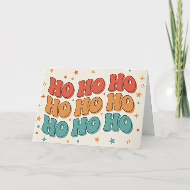 Retro Groovy Ho Ho Ho Merry Christmas Holiday Card (Front)