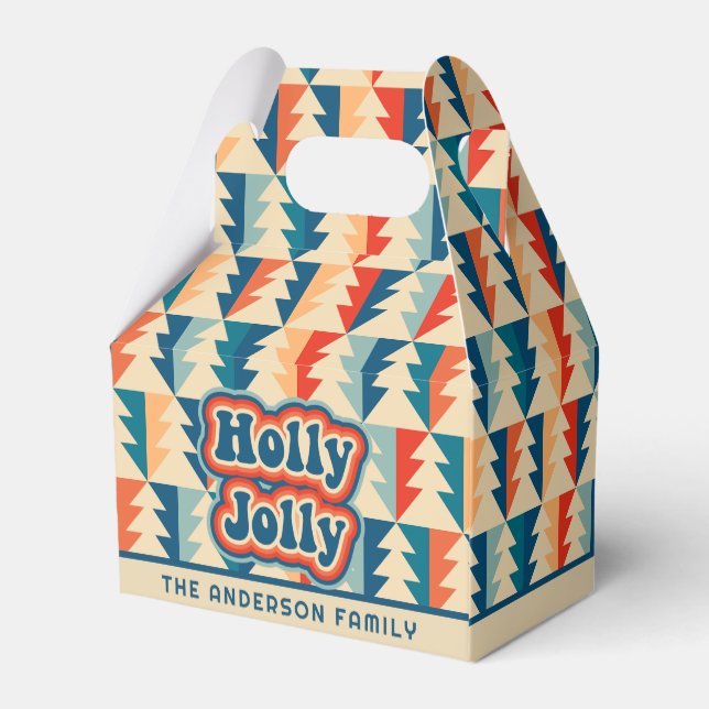 Retro Groovy Holly Jolly Geometric Christmas Trees Favour Box (Back Side)