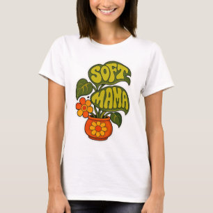 Retro Groovy Houseplant "Soft Mama" Typography  T-Shirt