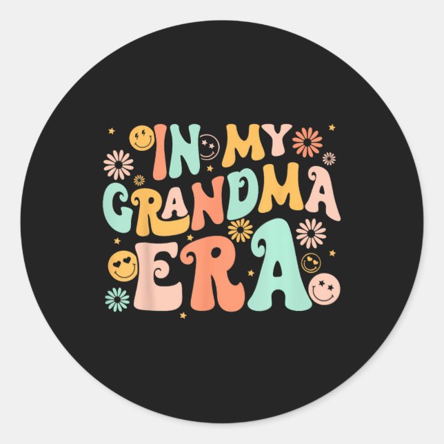 Retro Groovy In My Grandma Era Grandma Mothers Day Classic Round Sticker (Front)