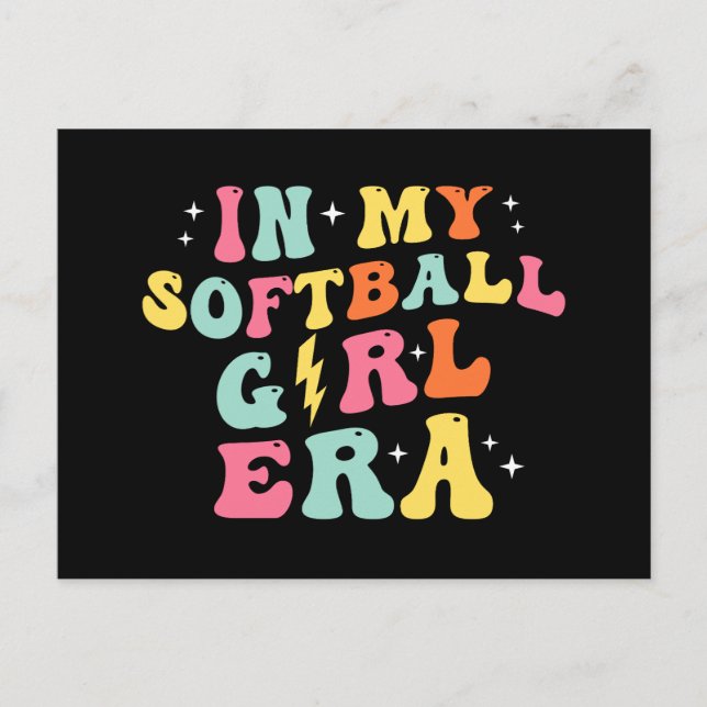 Retro Groovy In My Softball Girl Era Holiday Postcard (Front)