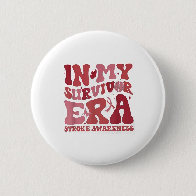 Retro Groovy In My Survivor Era Red Ribbon Stroke  6 Cm Round Badge (Front)
