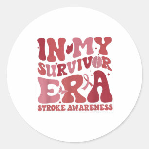 Retro Groovy In My Survivor Era Red Ribbon Stroke Classic Round Sticker