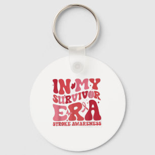 Retro Groovy In My Survivor Era Red Ribbon Stroke Key Ring