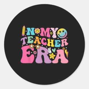 Retro Groovy In My Teaching Era Best Teacher Appre Classic Round Sticker