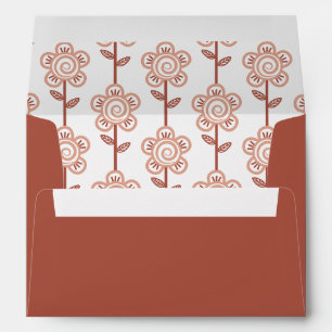 Retro groovy initials terracotta wedding envelope