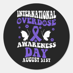 Retro Groovy International Overdose Awareness Day Classic Round Sticker