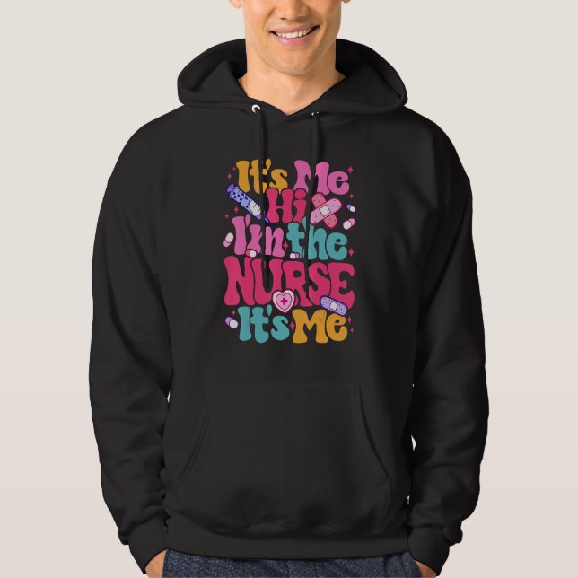 Retro Groovy Its Me Hi Im The Nurse Its Me  Mens W Hoodie (Front)