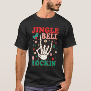 Retro Groovy Jingle Bell Rockin Skeleton Christmas T-Shirt