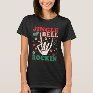 Retro Groovy Jingle Bell Rockin Skeleton Christmas T-Shirt