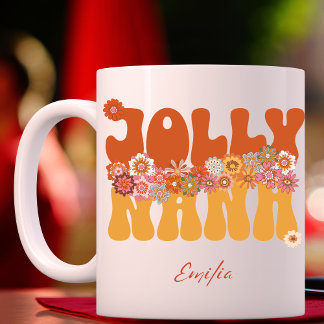 Retro Groovy Jolly Nana Colourful Christmas Name Mug
