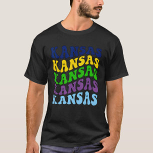 Retro Groovy Kansas State Home I Love Kansas Flag T-Shirt
