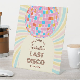 Retro Groovy Last Disco Bachelorette Party Welcome Pedestal Sign