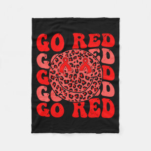 Retro Groovy Leopard Smile Face & Red Ribbons Fleece Blanket