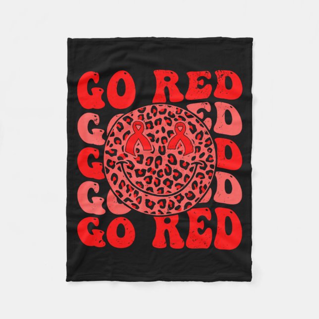 Retro Groovy Leopard Smile Face &amp; Red Ribbons  Fleece Blanket (Front)