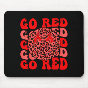Retro Groovy Leopard Smile Face &amp; Red Ribbons  Mouse Mat