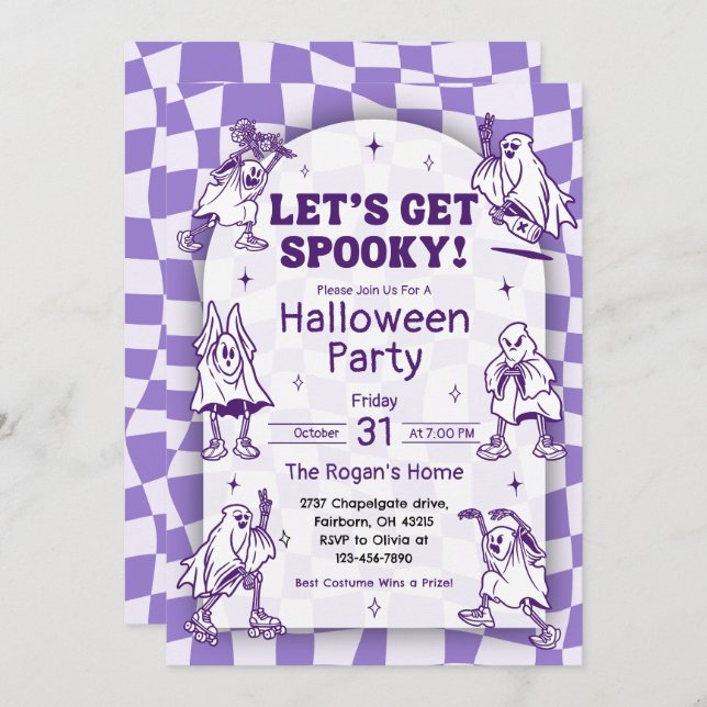 Retro Groovy Let's Get Spooky Ghost Halloween Part Invitation (Front/Back)