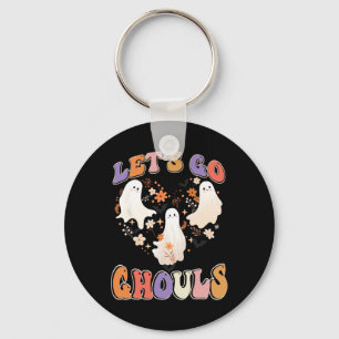 Retro Groovy Let's Go Ghouls Fun Halloween Couples Key Ring
