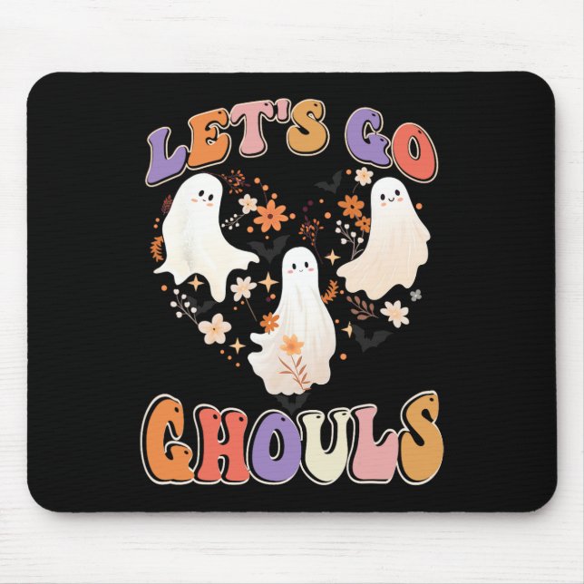 Retro Groovy Let's Go Ghouls Funny Halloween Coupl Mouse Mat (Front)