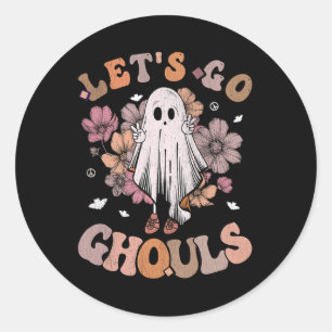 Retro Groovy Let's Go Ghouls Ghost 70s Hippie Hall Classic Round Sticker