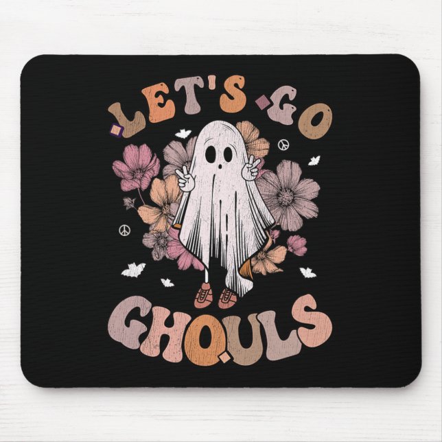 Retro Groovy Let's Go Ghouls Ghost 70s Hippie Hall Mouse Mat (Front)