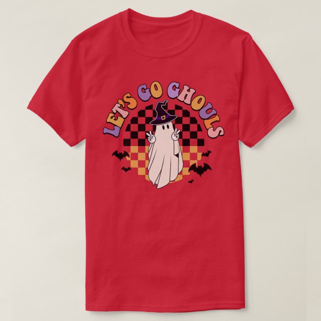 Retro Groovy Let's Go Ghouls Ghost 70s Hippie Hall T-Shirt (Design Front)