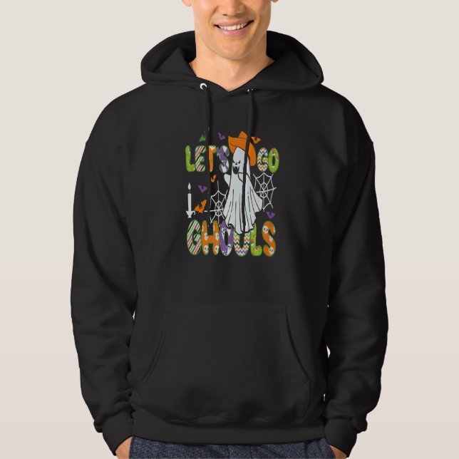 Retro Groovy Let's Go Ghouls Ghost 70s Spooky Hall Hoodie (Front)