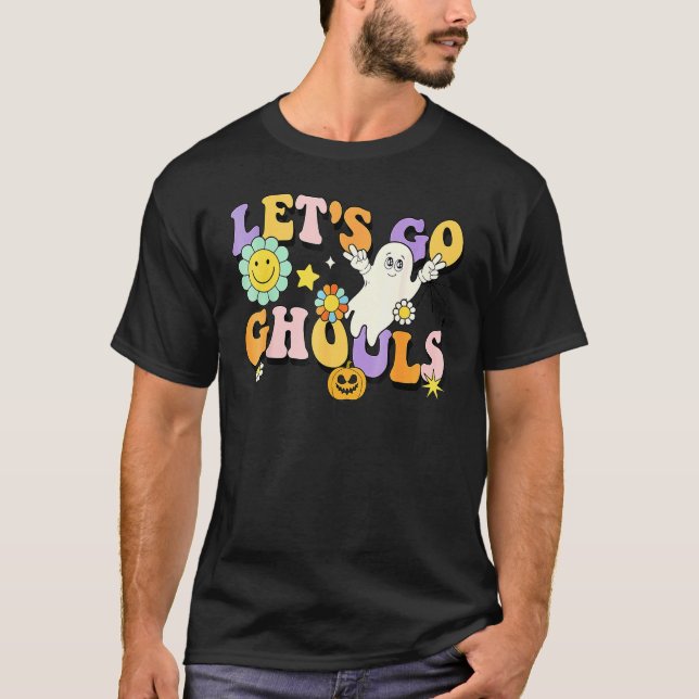 Retro Groovy Let's Go Ghouls Halloween Ghost Boo T-Shirt (Front)