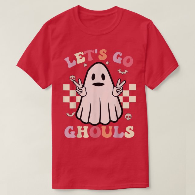 Retro Groovy Let's Go Ghouls Halloween Ghost Costu T-Shirt (Design Front)
