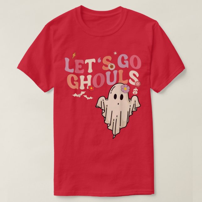 Retro Groovy Let's Go Ghouls Halloween Ghost Funny T-Shirt (Design Front)