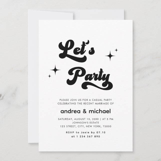 Retro Groovy Let's Party Casual Post Wedding Party Invitation (Front)