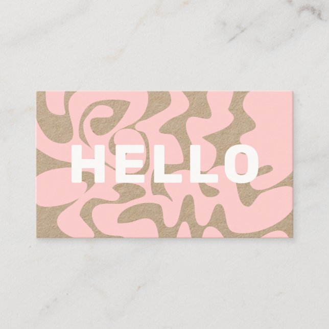 Retro Groovy Light Pink White Hello Kraft Business Card (Front)