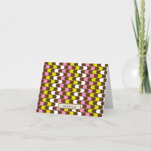 Retro Groovy Lime Pink Brown Abstract Art Custom Note Card