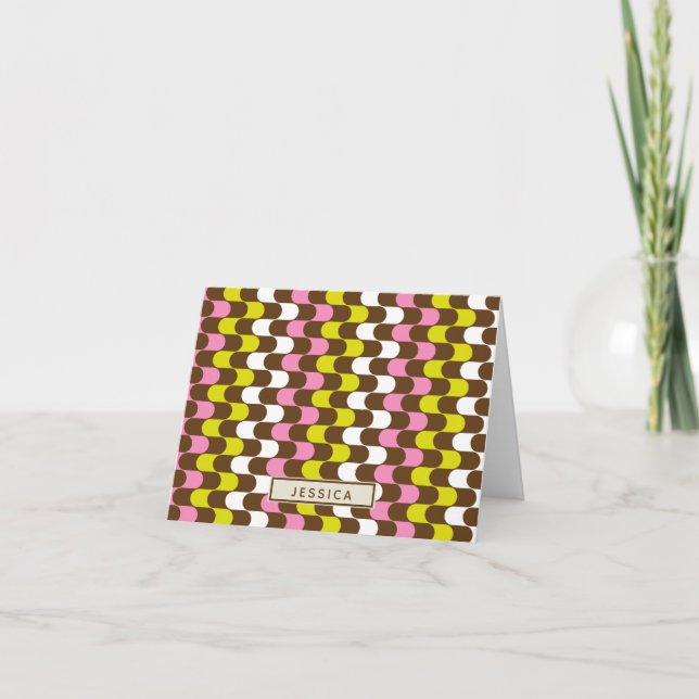 Retro Groovy Lime Pink Brown Abstract Art Custom Note Card (Front)