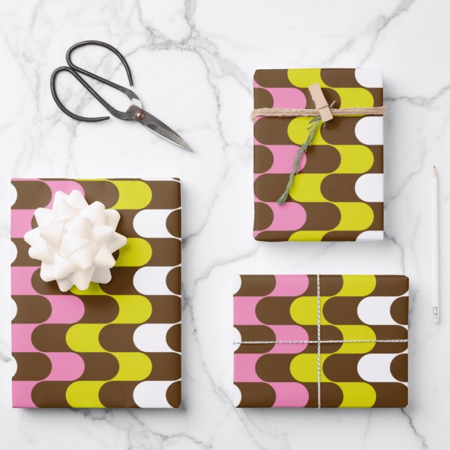 Retro Groovy Lime Pink Brown Abstract Art Pattern Wrapping Paper Sheet (Front)