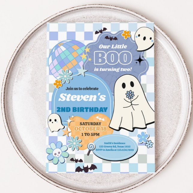 Retro Groovy Little Boo Birthday Party Invitation (Retro Groovy Little Boo Birthday Party Invitation)