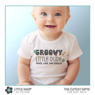 Retro Groovy Little Dude Boy Baby Bodysuit