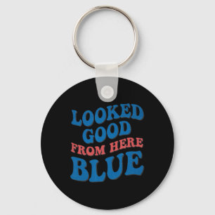 Retro Groovy Looked Good From Here Blue Funny Soft Key Ring