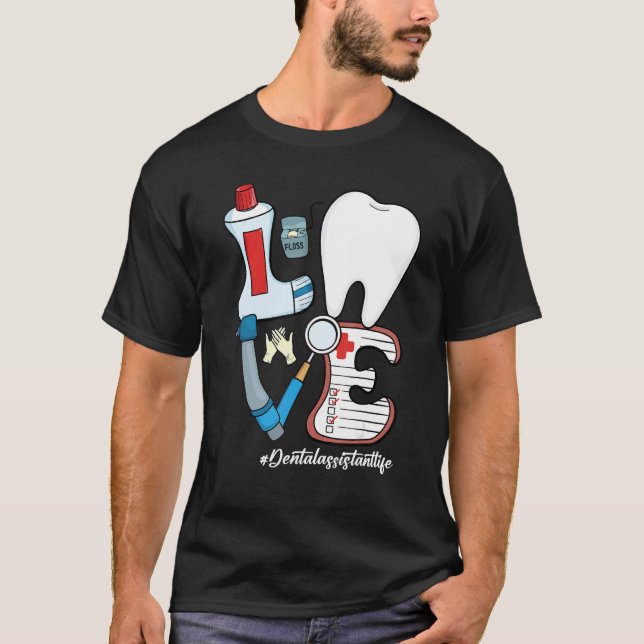 Retro Groovy LOVE Tooth Dental Assistant Life T-Shirt (Front)