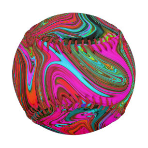 Retro Groovy Magenta, Red and Blue Abstract Art Baseball