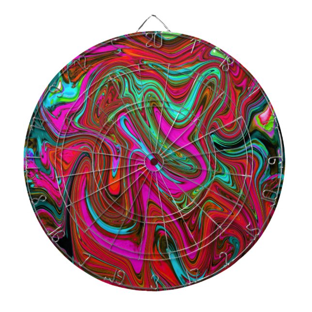 Retro Groovy Magenta, Red and Blue Abstract Art Dartboard (Front)